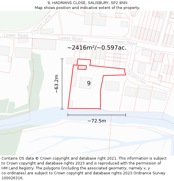 9, HADRIANS CLOSE, SALISBURY, SP2 9NN: Plot and title map