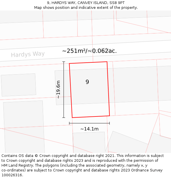 9, HARDYS WAY, CANVEY ISLAND, SS8 9PT: Plot and title map