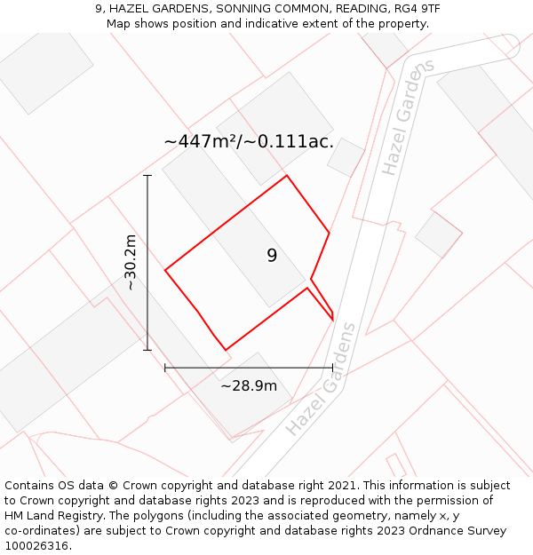 9, HAZEL GARDENS, SONNING COMMON, READING, RG4 9TF: Plot and title map