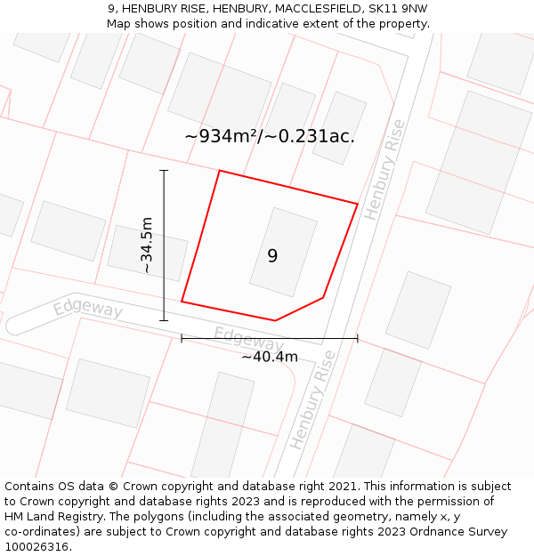 9, HENBURY RISE, HENBURY, MACCLESFIELD, SK11 9NW: Plot and title map