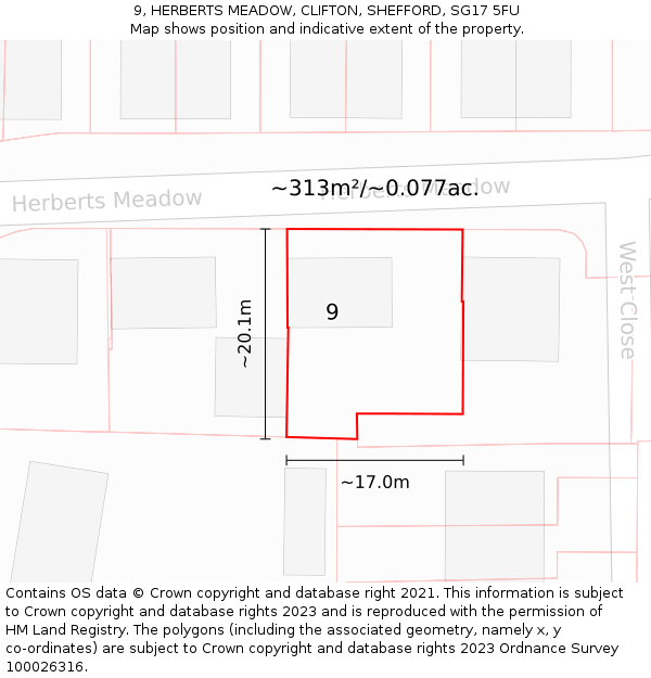 9, HERBERTS MEADOW, CLIFTON, SHEFFORD, SG17 5FU: Plot and title map