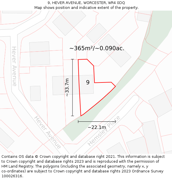 9, HEVER AVENUE, WORCESTER, WR4 0DQ: Plot and title map