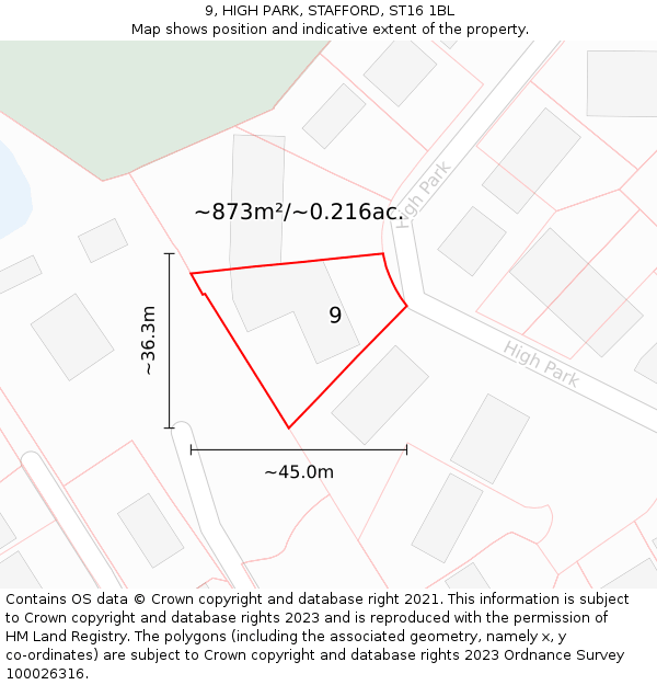 9, HIGH PARK, STAFFORD, ST16 1BL: Plot and title map