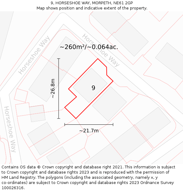 9, HORSESHOE WAY, MORPETH, NE61 2GP: Plot and title map