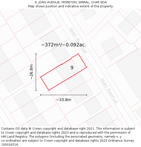 9, JOAN AVENUE, MORETON, WIRRAL, CH46 6DA: Plot and title map