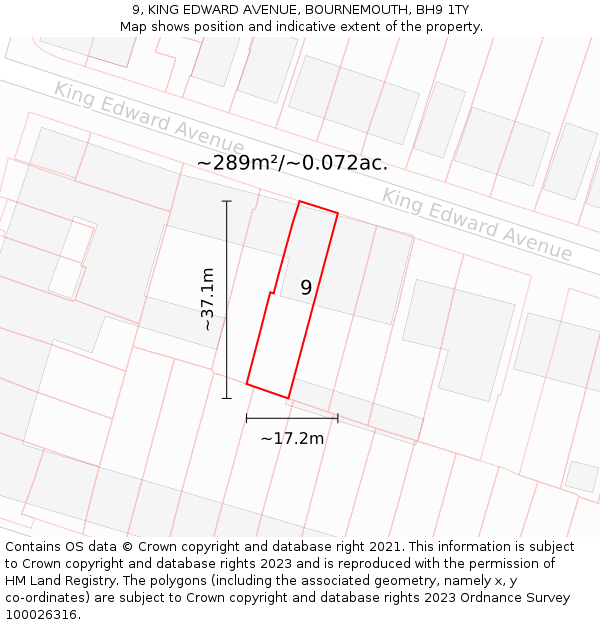 9, KING EDWARD AVENUE, BOURNEMOUTH, BH9 1TY: Plot and title map