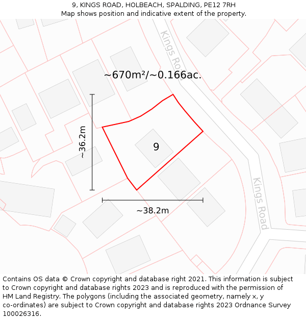 9, KINGS ROAD, HOLBEACH, SPALDING, PE12 7RH: Plot and title map