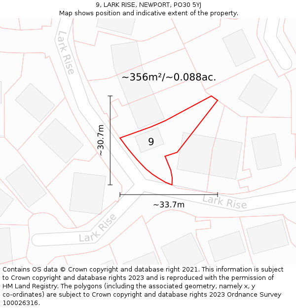 9, LARK RISE, NEWPORT, PO30 5YJ: Plot and title map