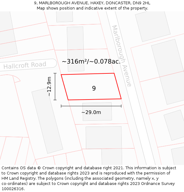 9, MARLBOROUGH AVENUE, HAXEY, DONCASTER, DN9 2HL: Plot and title map