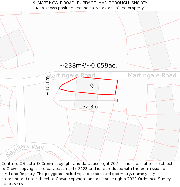 9, MARTINGALE ROAD, BURBAGE, MARLBOROUGH, SN8 3TY: Plot and title map