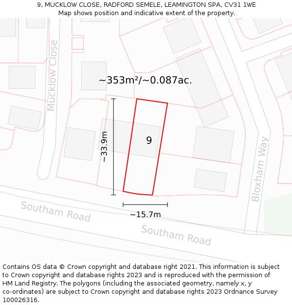 9, MUCKLOW CLOSE, RADFORD SEMELE, LEAMINGTON SPA, CV31 1WE: Plot and title map