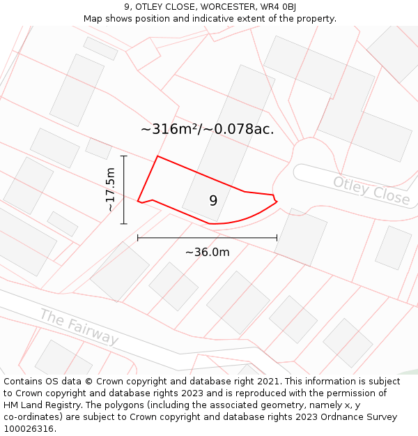 9, OTLEY CLOSE, WORCESTER, WR4 0BJ: Plot and title map