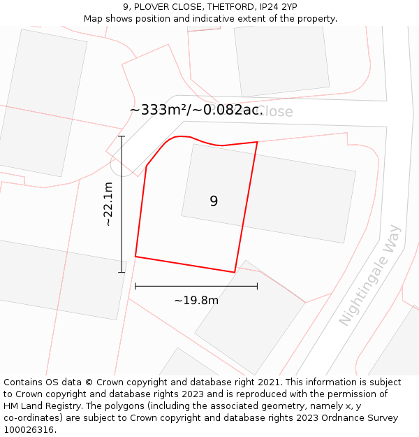 9, PLOVER CLOSE, THETFORD, IP24 2YP: Plot and title map