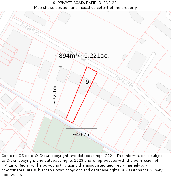 9, PRIVATE ROAD, ENFIELD, EN1 2EL: Plot and title map