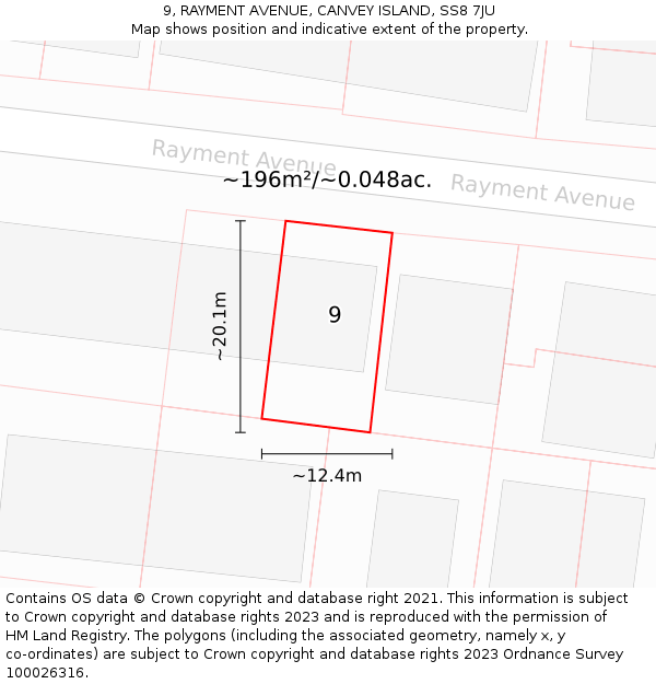 9, RAYMENT AVENUE, CANVEY ISLAND, SS8 7JU: Plot and title map