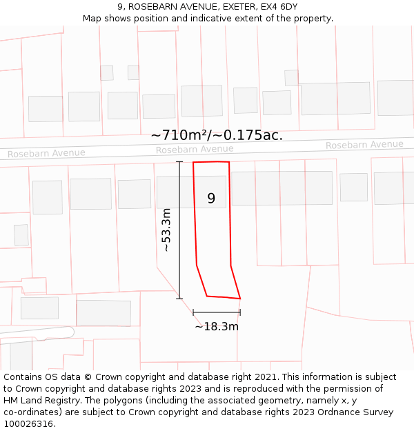 9, ROSEBARN AVENUE, EXETER, EX4 6DY: Plot and title map