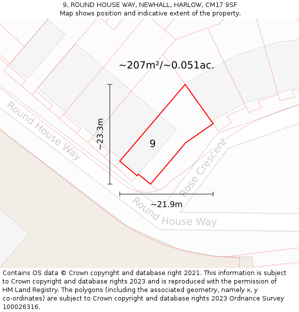 9, ROUND HOUSE WAY, NEWHALL, HARLOW, CM17 9SF: Plot and title map