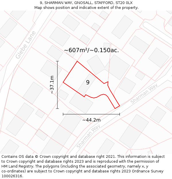 9, SHARMAN WAY, GNOSALL, STAFFORD, ST20 0LX: Plot and title map