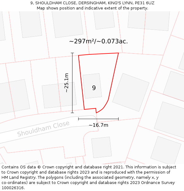 9, SHOULDHAM CLOSE, DERSINGHAM, KING'S LYNN, PE31 6UZ: Plot and title map
