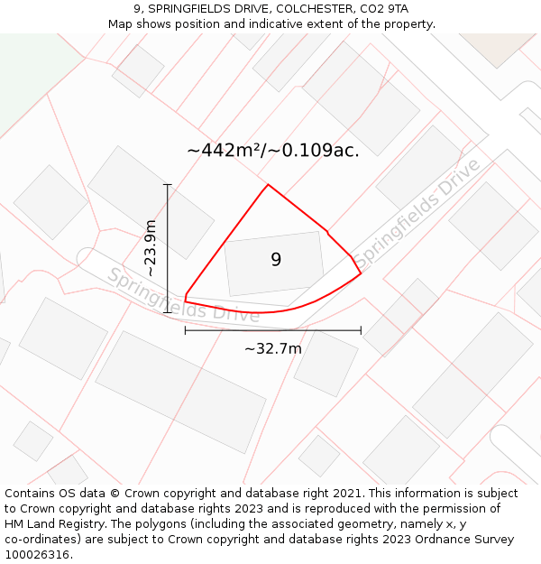 9, SPRINGFIELDS DRIVE, COLCHESTER, CO2 9TA: Plot and title map