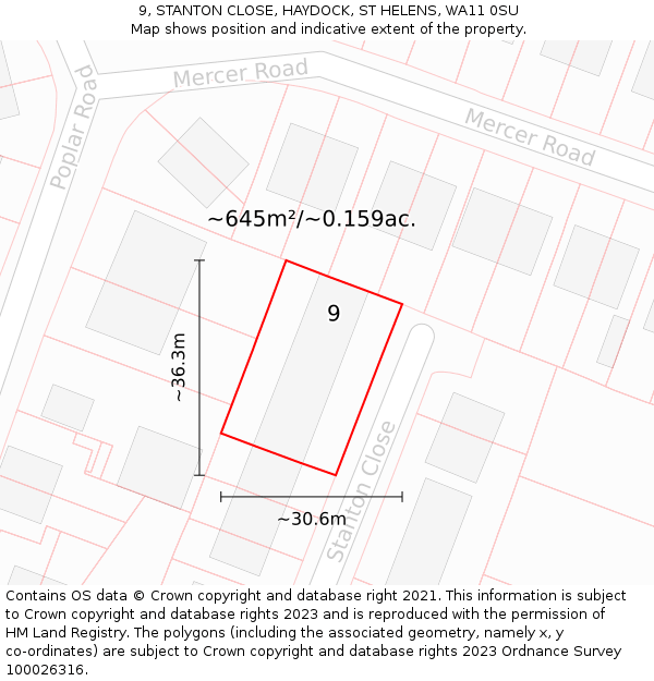 9, STANTON CLOSE, HAYDOCK, ST HELENS, WA11 0SU: Plot and title map