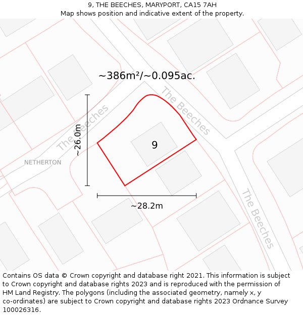 9, THE BEECHES, MARYPORT, CA15 7AH: Plot and title map