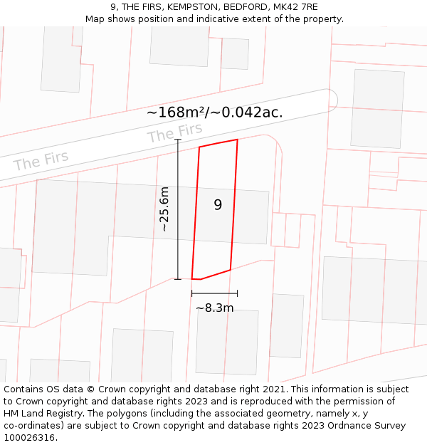 9, THE FIRS, KEMPSTON, BEDFORD, MK42 7RE: Plot and title map