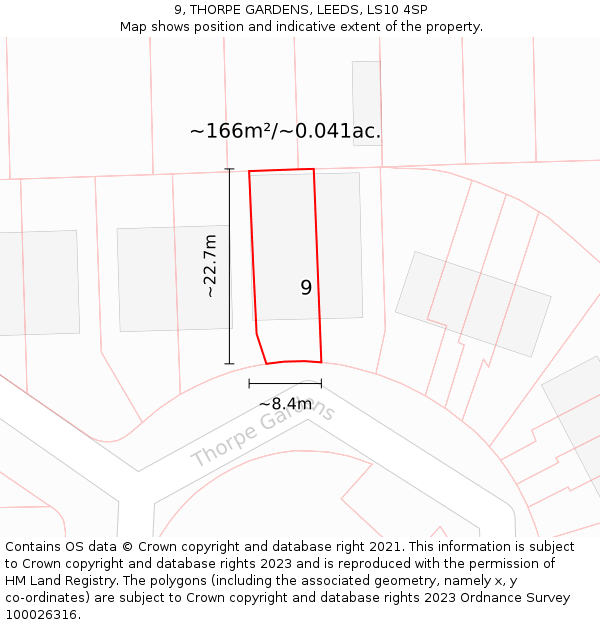 9, THORPE GARDENS, LEEDS, LS10 4SP: Plot and title map