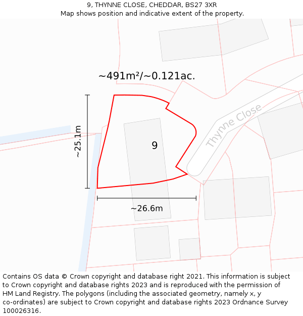 9, THYNNE CLOSE, CHEDDAR, BS27 3XR: Plot and title map