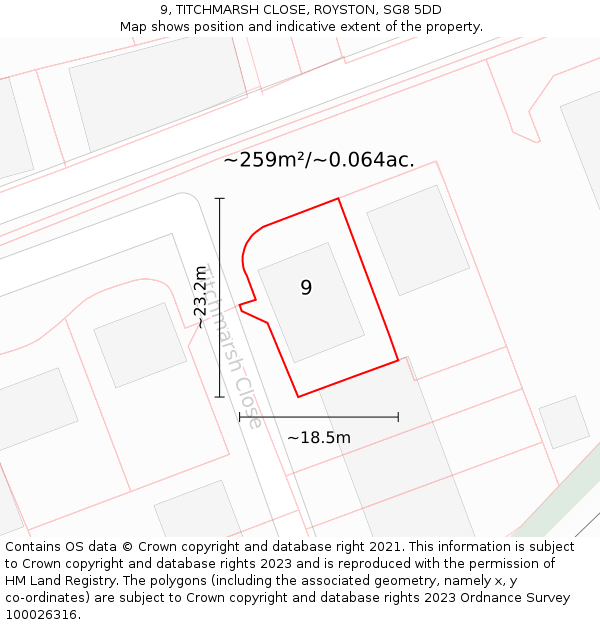 9, TITCHMARSH CLOSE, ROYSTON, SG8 5DD: Plot and title map