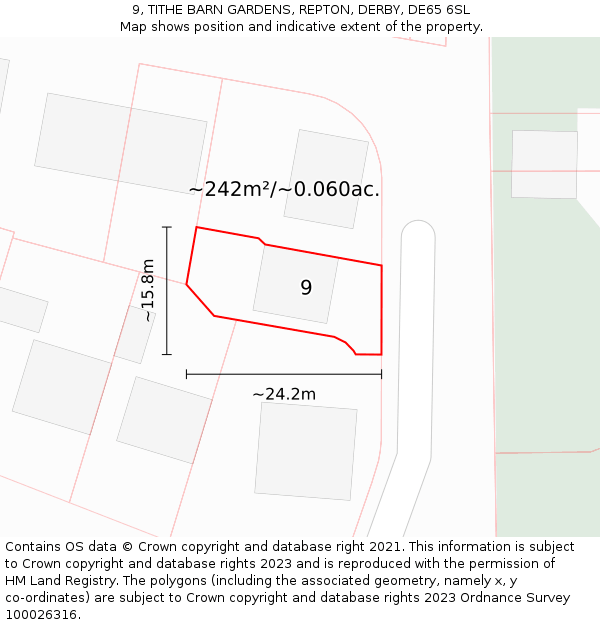 9, TITHE BARN GARDENS, REPTON, DERBY, DE65 6SL: Plot and title map