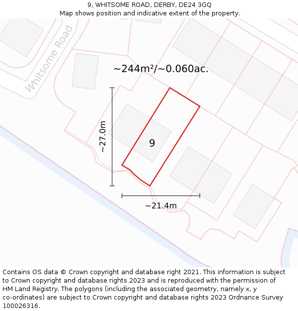 9, WHITSOME ROAD, DERBY, DE24 3GQ: Plot and title map