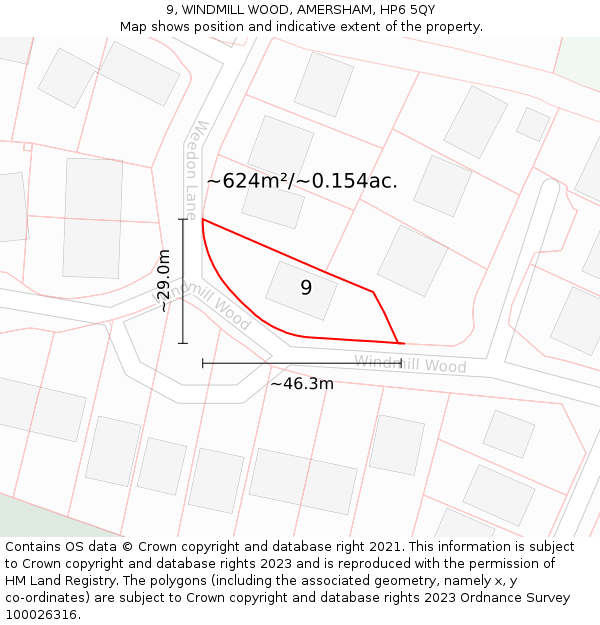 9, WINDMILL WOOD, AMERSHAM, HP6 5QY: Plot and title map