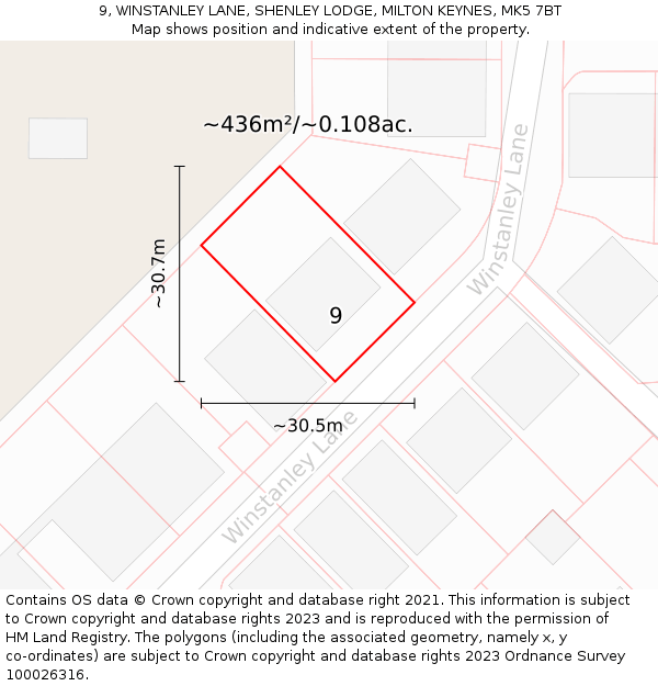 9, WINSTANLEY LANE, SHENLEY LODGE, MILTON KEYNES, MK5 7BT: Plot and title map