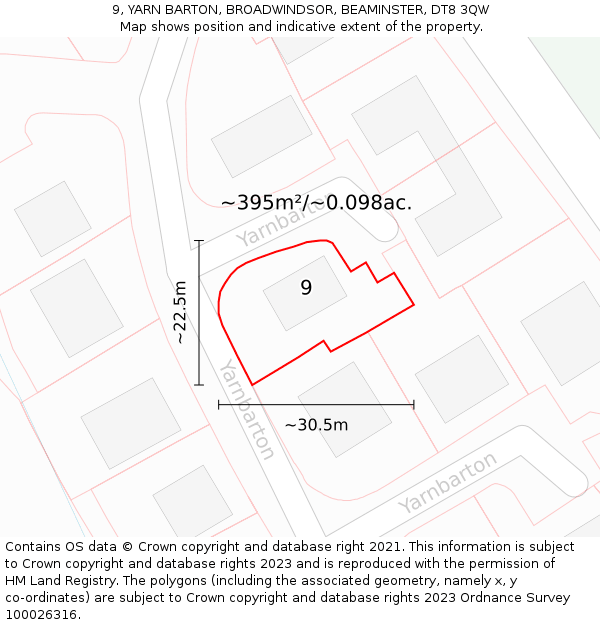 9, YARN BARTON, BROADWINDSOR, BEAMINSTER, DT8 3QW: Plot and title map