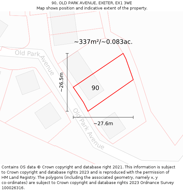 90, OLD PARK AVENUE, EXETER, EX1 3WE: Plot and title map