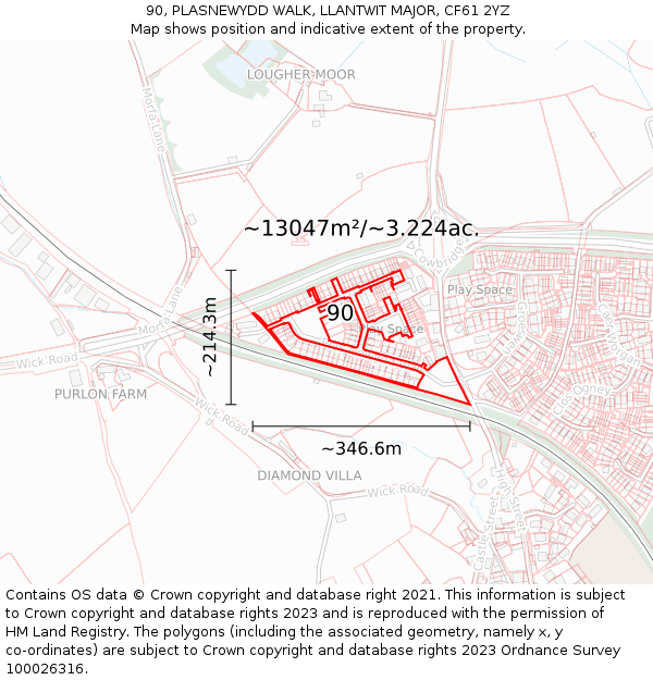 90, PLASNEWYDD WALK, LLANTWIT MAJOR, CF61 2YZ: Plot and title map