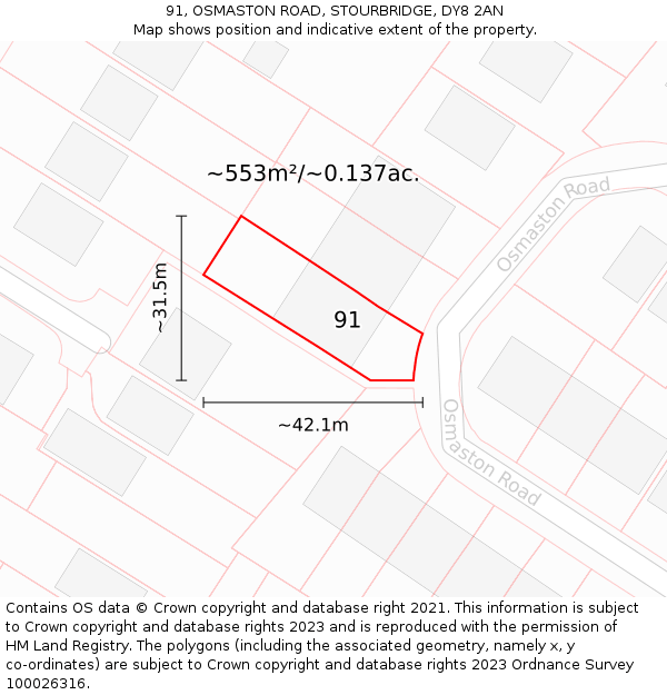 91, OSMASTON ROAD, STOURBRIDGE, DY8 2AN: Plot and title map