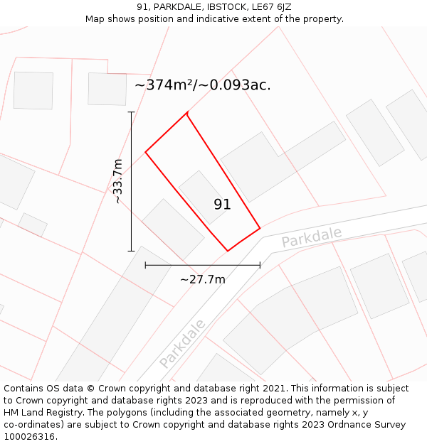 91, PARKDALE, IBSTOCK, LE67 6JZ: Plot and title map