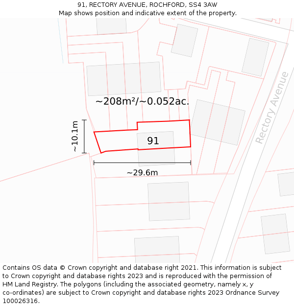 91, RECTORY AVENUE, ROCHFORD, SS4 3AW: Plot and title map