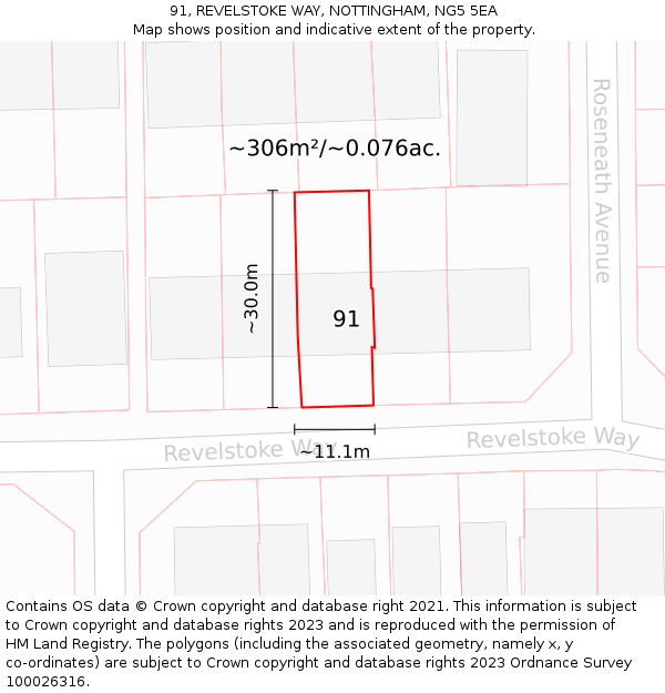 91, REVELSTOKE WAY, NOTTINGHAM, NG5 5EA: Plot and title map