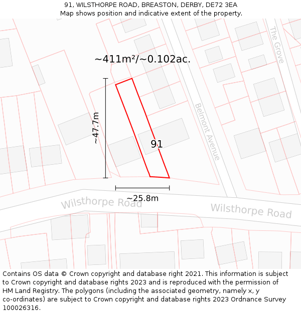 91, WILSTHORPE ROAD, BREASTON, DERBY, DE72 3EA: Plot and title map