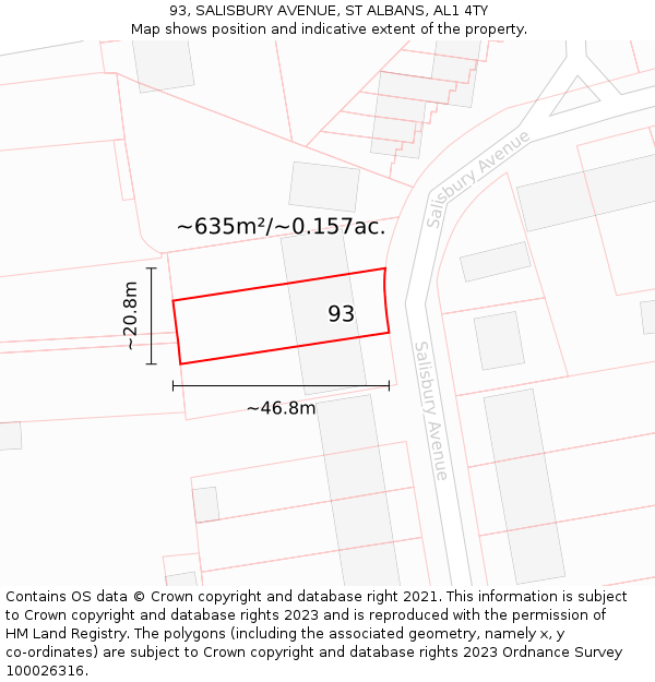 93, SALISBURY AVENUE, ST ALBANS, AL1 4TY: Plot and title map