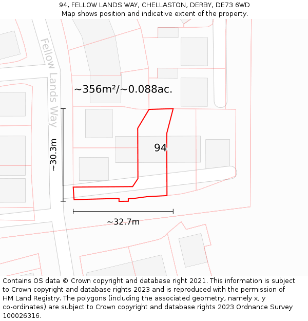 94, FELLOW LANDS WAY, CHELLASTON, DERBY, DE73 6WD: Plot and title map