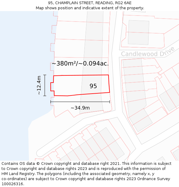 95, CHAMPLAIN STREET, READING, RG2 6AE: Plot and title map