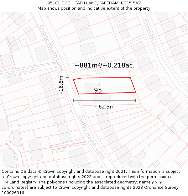 95, GUDGE HEATH LANE, FAREHAM, PO15 5AZ: Plot and title map