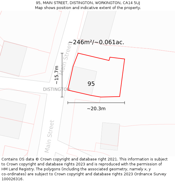 95, MAIN STREET, DISTINGTON, WORKINGTON, CA14 5UJ: Plot and title map