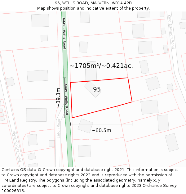 95, WELLS ROAD, MALVERN, WR14 4PB: Plot and title map