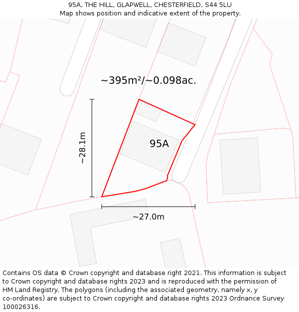 95A, THE HILL, GLAPWELL, CHESTERFIELD, S44 5LU: Plot and title map