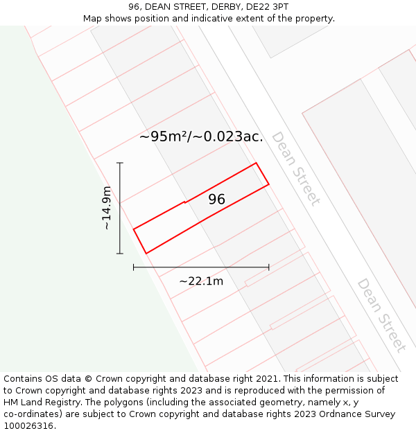 96, DEAN STREET, DERBY, DE22 3PT: Plot and title map